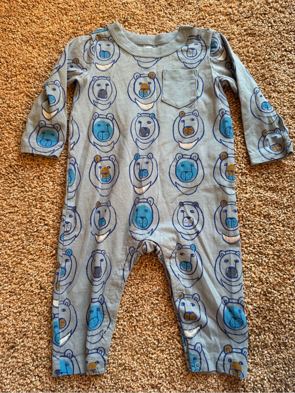 TEA COLLECTION Long Sleeve Pocket Baby Romper in Moon Bear